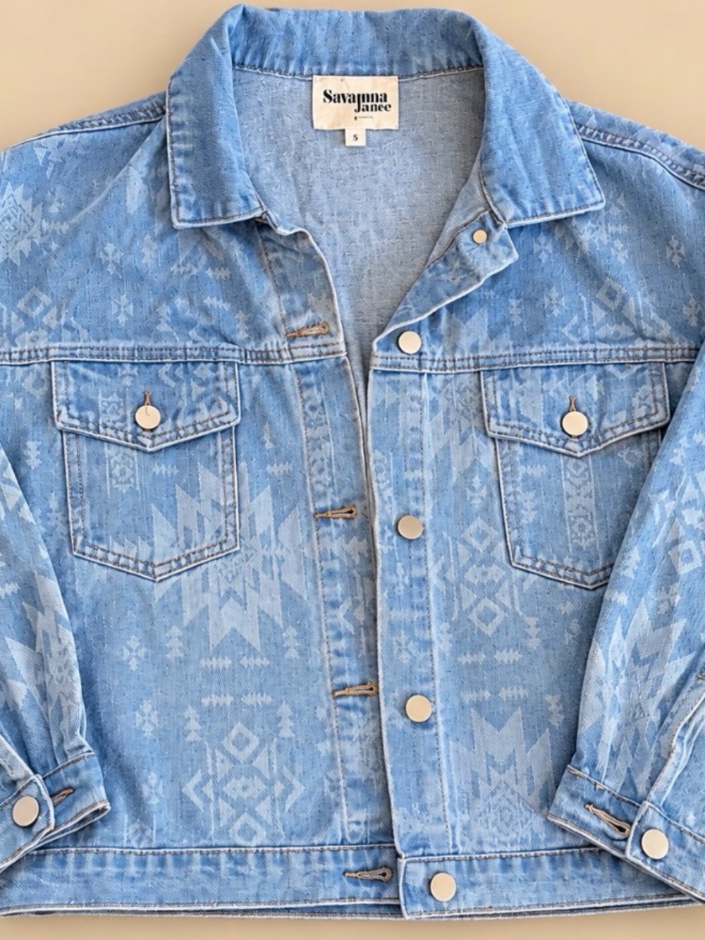 Savanna Jane Women’s Denim Jacket Size S M Southwestern Western Aztec Print